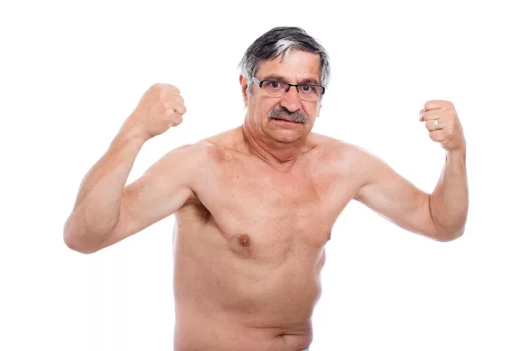 a senior man without clothes